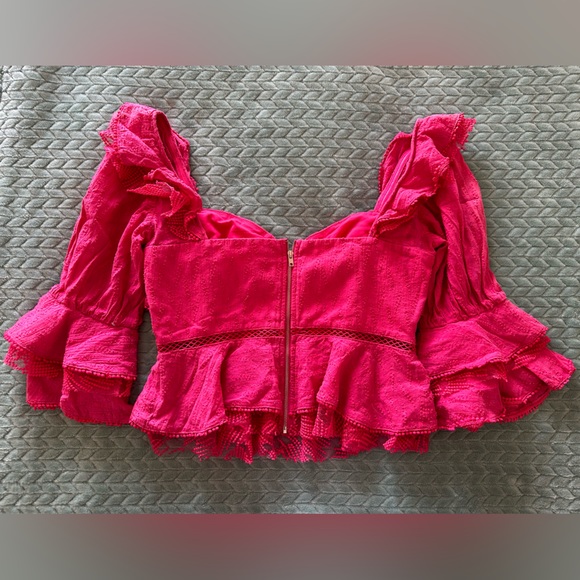 NWOT Tea & Cup Ruffled Dressy Blouse in Fuchsia - Picture 5 of 5